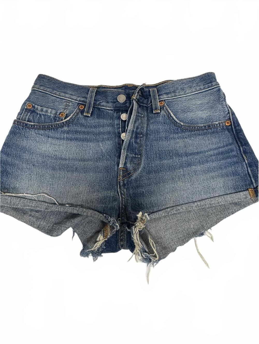 Levi's 501 High Rise Distressed Cutoff Denim Shorts - Blue Explorer - Size 26